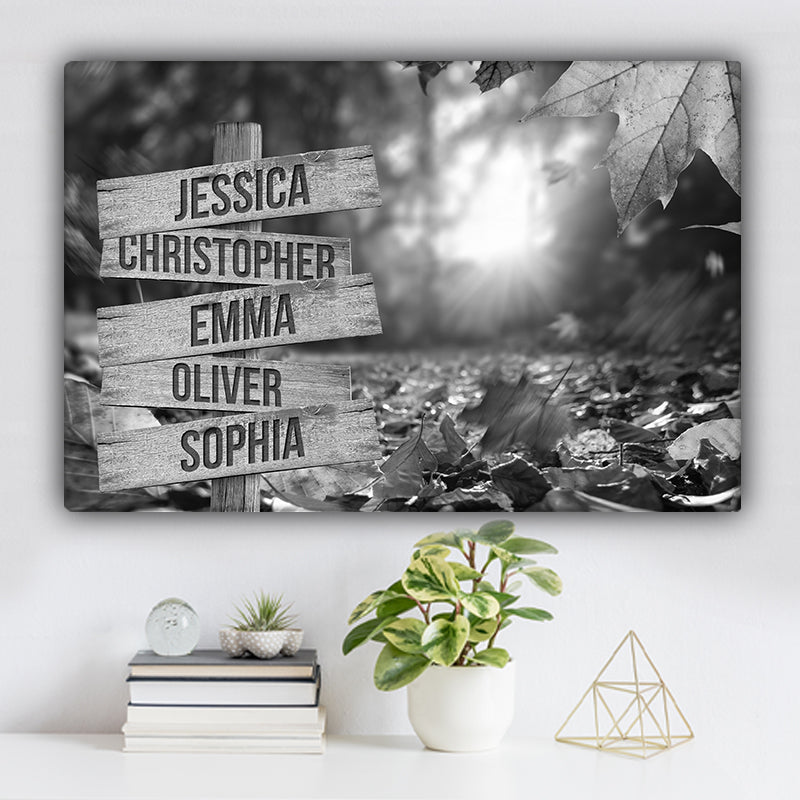 Autumn Leaves Before Sunset Family Names Premium Canvas