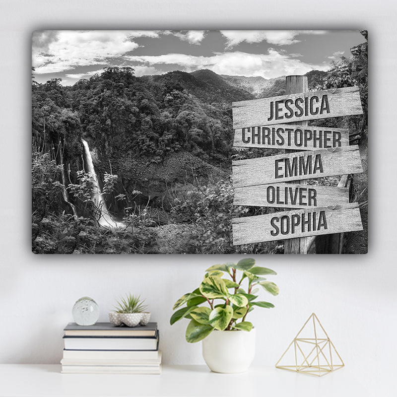 Costa Rica Mountains with Waterfall Family Names Premium Canvas