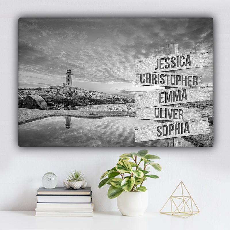 Peggy's Cove Lighthouse Sunset Ocean View Family Names Premium Canvas