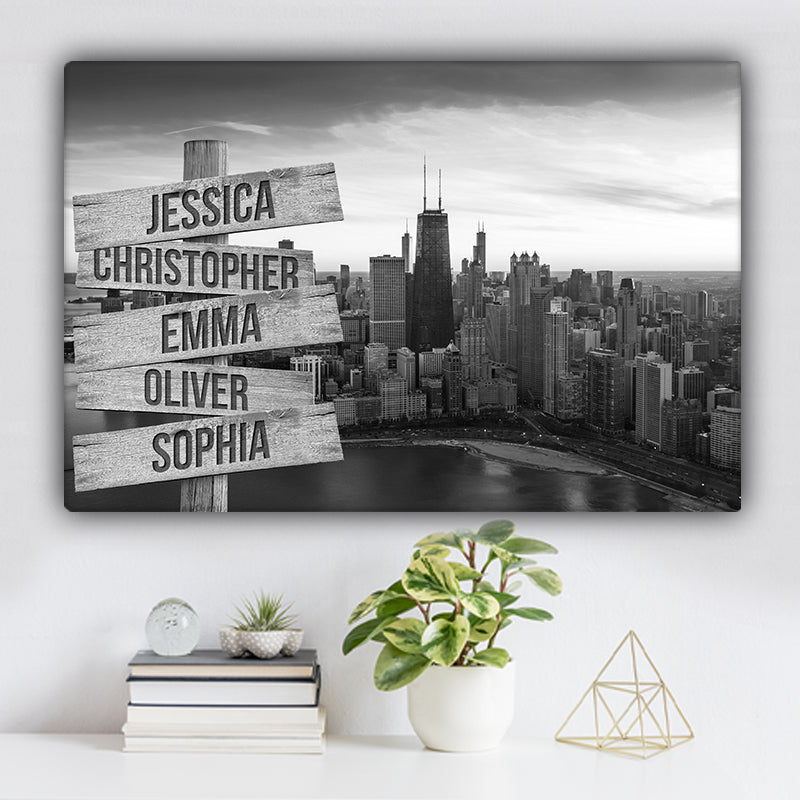 Sunset in Downtown Chicago Family Names Premium Canvas
