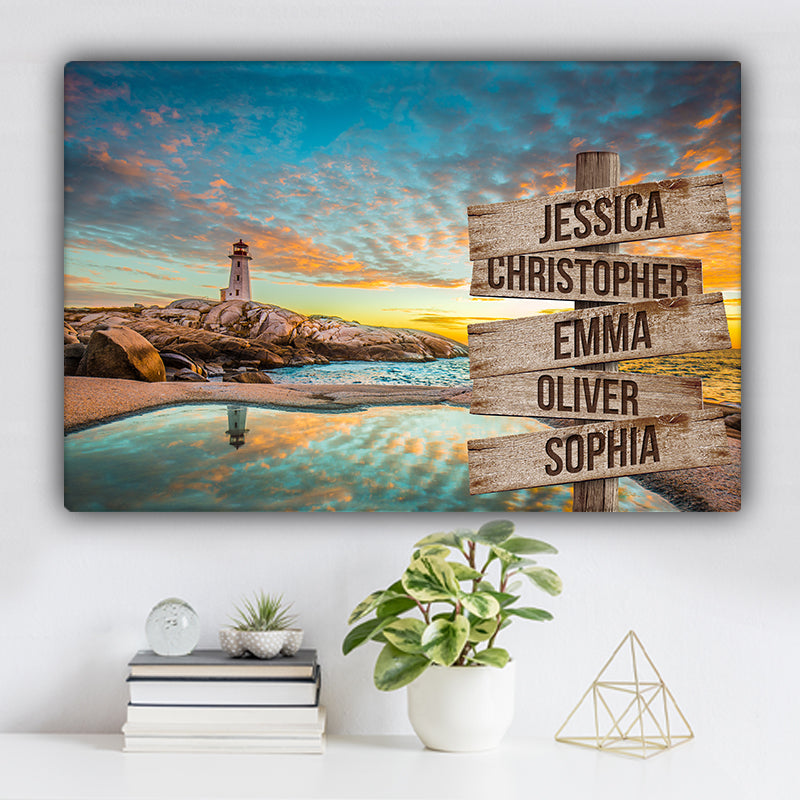 Peggy's Cove Lighthouse Sunset Ocean View Color Family Names Premium Canvas