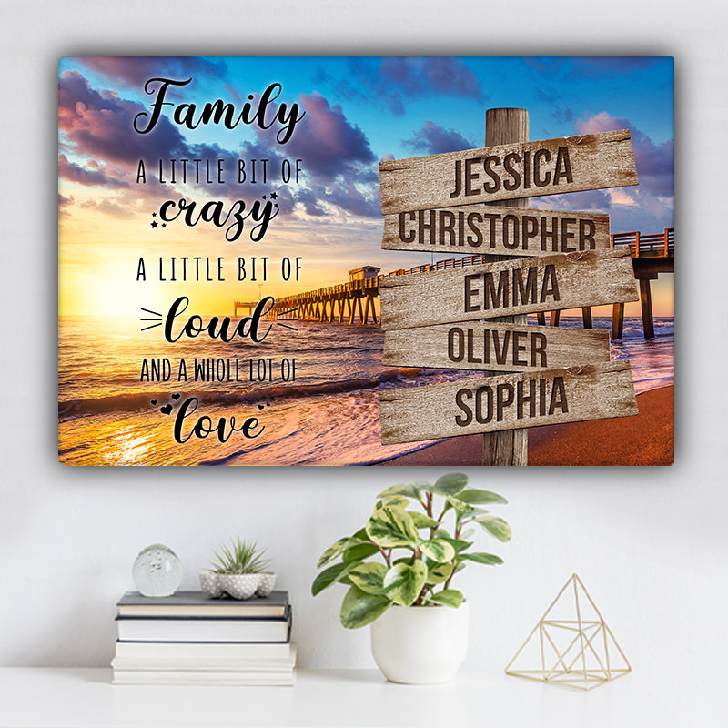 Beach Dock V1 Color Family "Crazy, Loud, Love" Names Premium Canvas