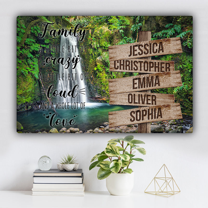 Waterfall in Rainforest V1 Color Family "Crazy, Loud, Love" Names Premium Canvas
