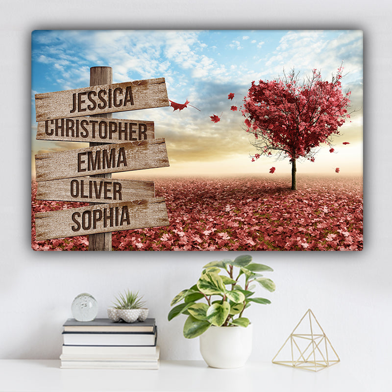 Red Heart Tree Color Family Names Premium Canvas