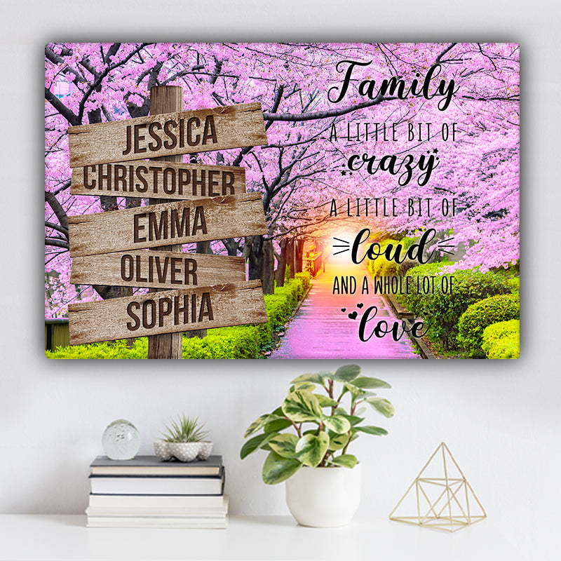 Cherry Blossom Tunnel V1 Color Family "Crazy, Loud, Love" Names Premium Canvas