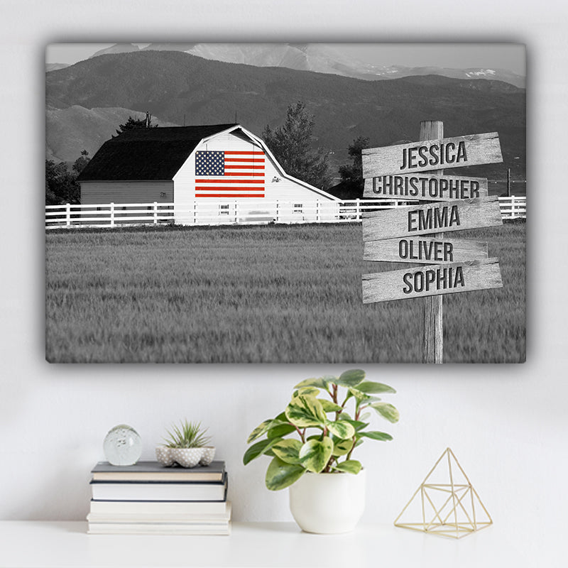 American Flag Barn V3 Family Names Premium Canvas