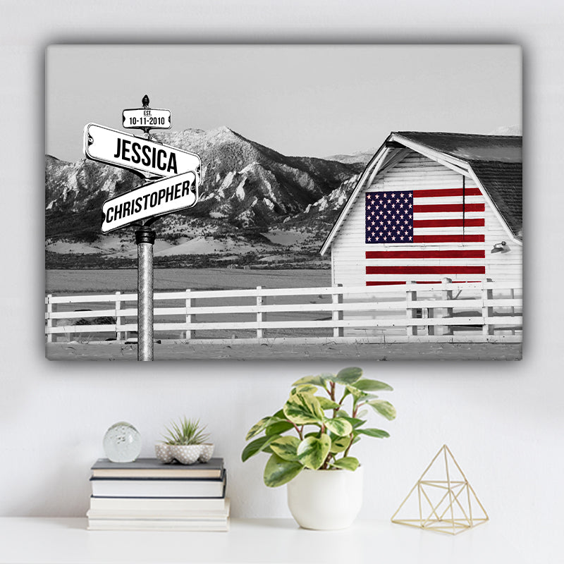 American Flag Barn V4 Established Date & Names Premium Canvas