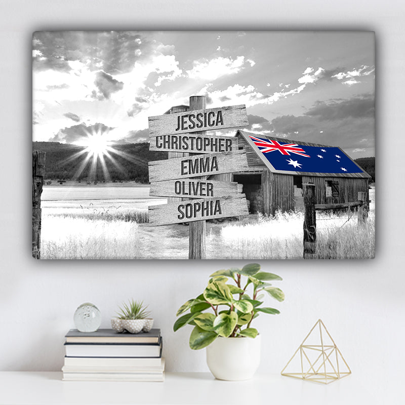 Australian Flag Barn Family Names Premium Canvas