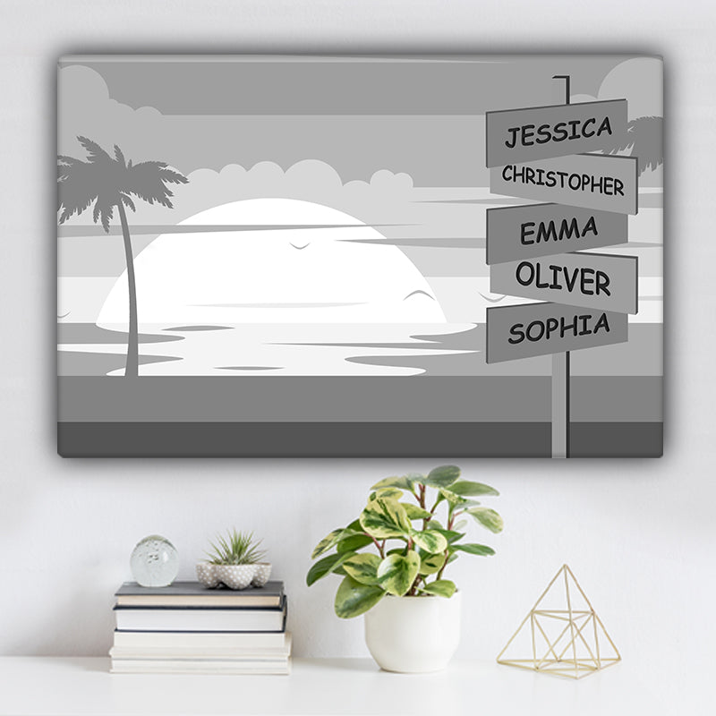 Illustrated Beach Family Names Premium Canvas