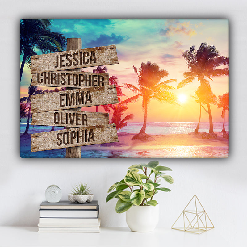 Beach and Palm Trees V1 Color Family Names Premium Canvas
