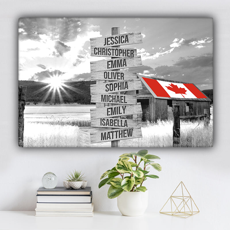 Canadian Flag Barn Family Names Premium Canvas