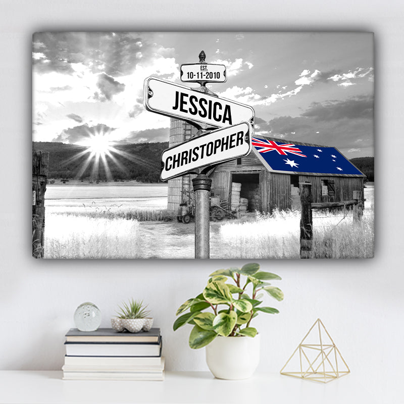 Australian Flag Barn Established Date & Names Premium Canvas