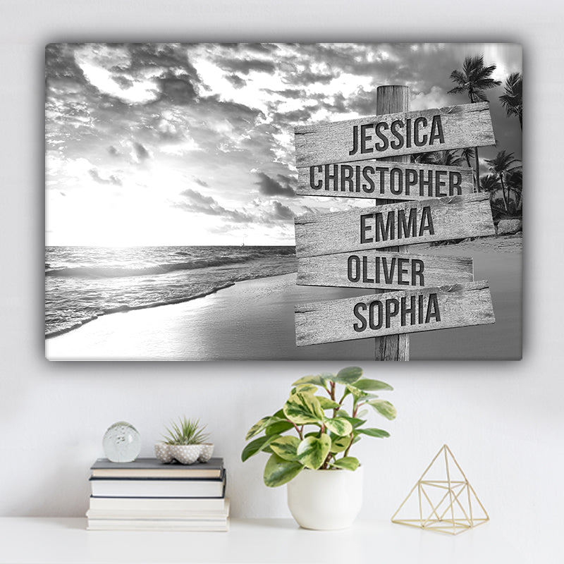 Ocean and Palm Trees V1 Family Names Premium Canvas