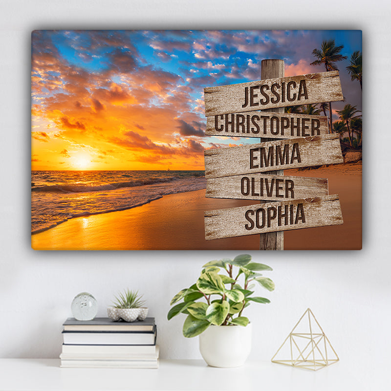 Ocean and Palm Trees V1 Color Family Names Premium Canvas