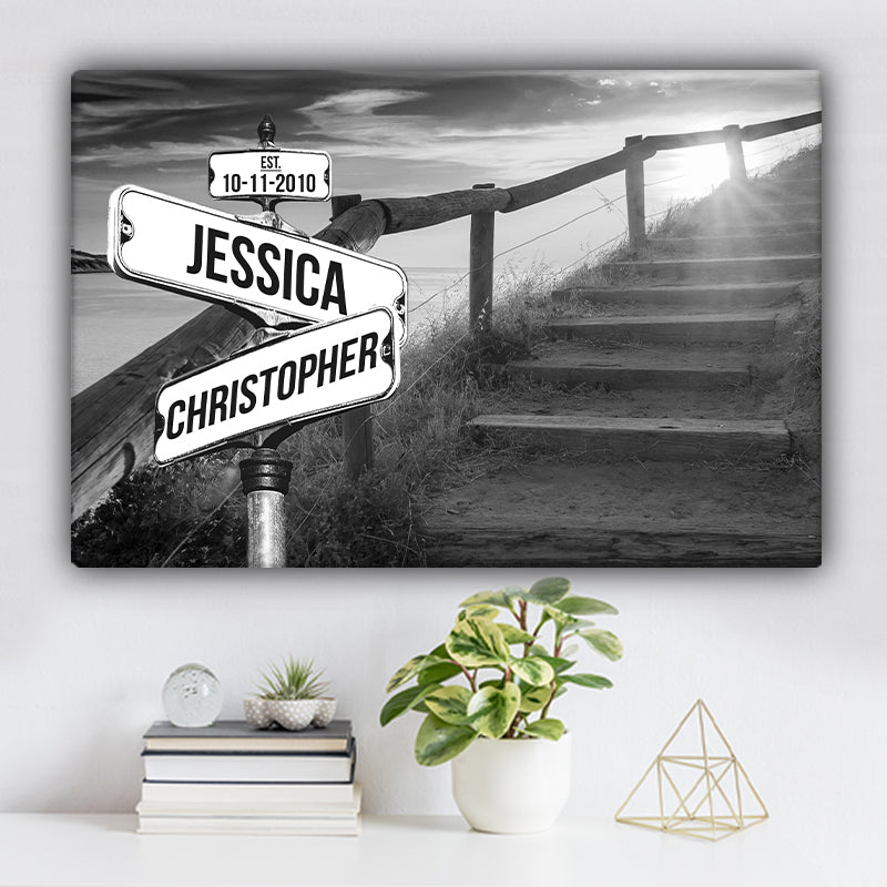 Stairway to Heaven V1 Established Date & Names Premium Canvas