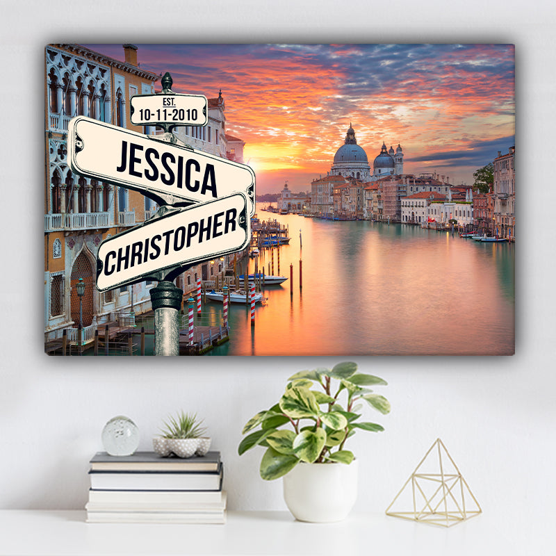 Venice Italy V1 Color Established Date & Names Premium Canvas