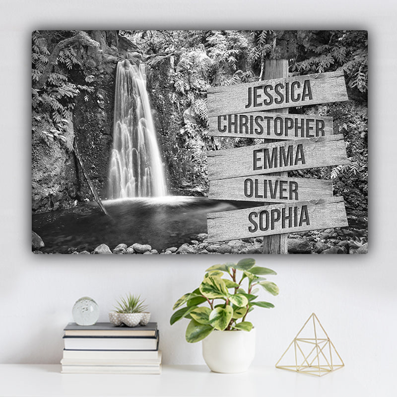 Waterfall in Rainforest V1 Family Names Premium Canvas