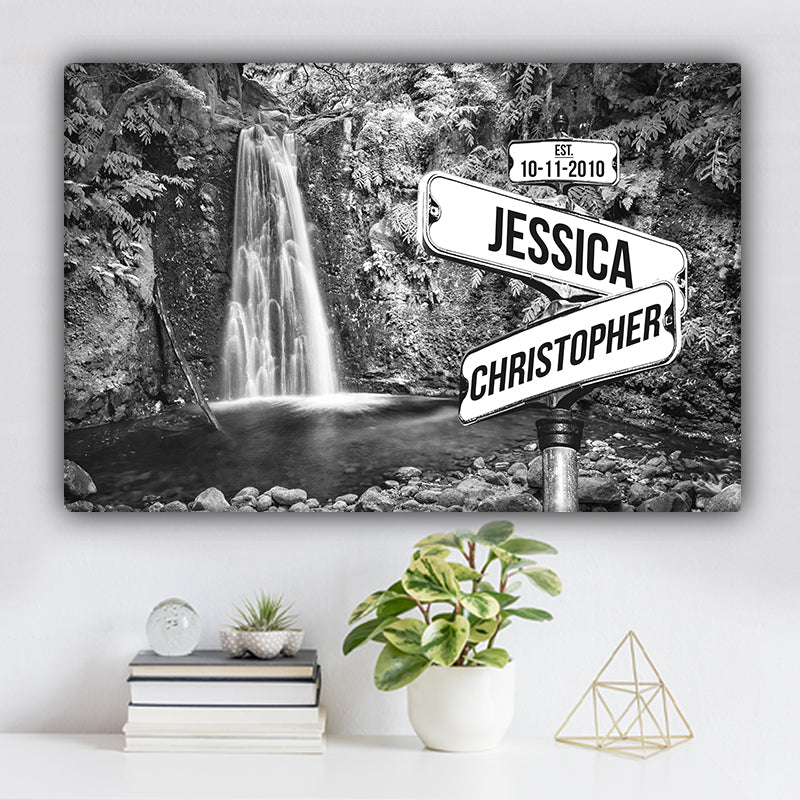 Waterfall in Rainforest V1 Established Date & Names Premium Canvas